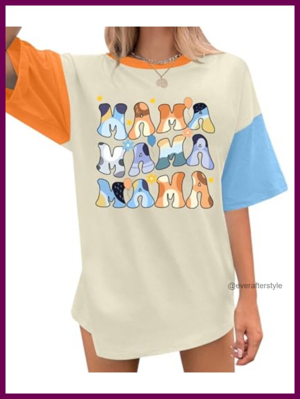 Oversized Mama Letter Print T-Shirt Cotton Blend Crew Neck Short Sleeve Tee